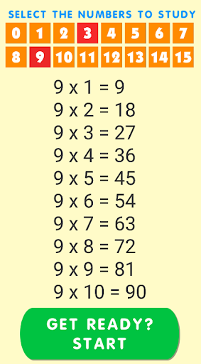 Multiplication tables 1 to 100 Screen 3
