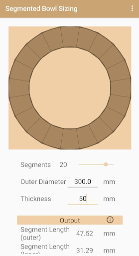 Woodturning Segment Calculator Screen 3