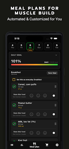 Gaintrain Bulking Meal Planner Screen 2
