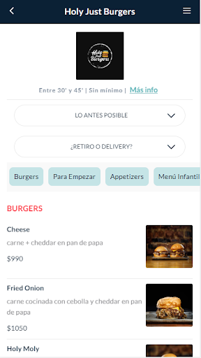 Android application HOLY JUST BURGERS screenshort