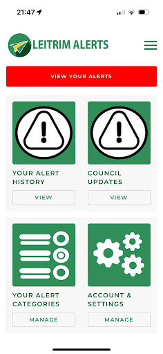 Android application Leitrim Alerts screenshort