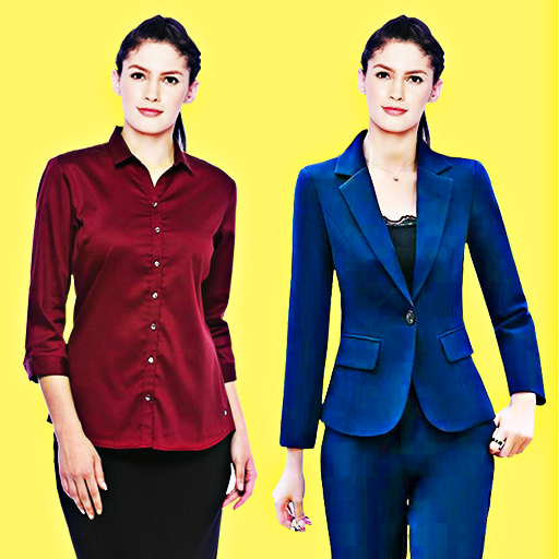 Women office suit shirt editor logo