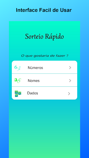 Android application Sorteio Rápido, Números, Nomes screenshort