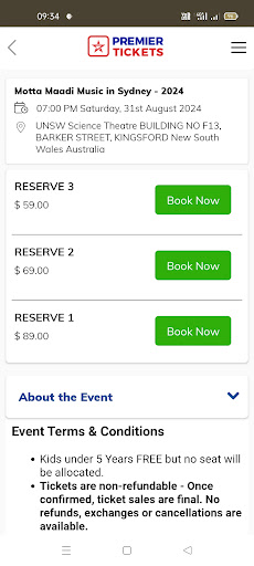 Premier Ticket Booking App Screen 3