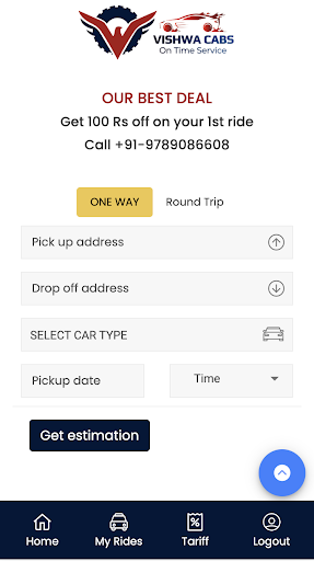 Android application Viswa Cabs screenshort