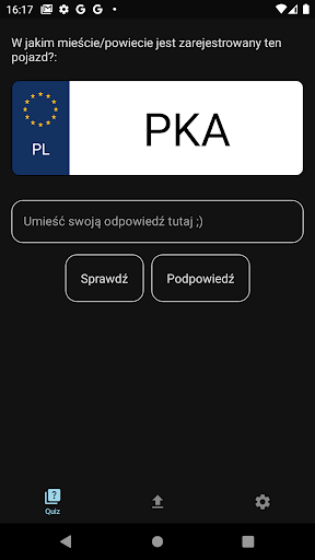 Android application Quiz tablice rejestracyjne screenshort