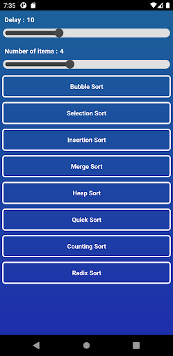 Android application GR Sorting Algorithms screenshort