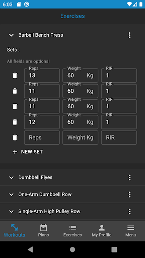 Android application Kaizengains Tracker gym log screenshort