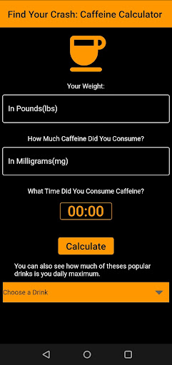 Android application Find Your Caffeine Crash screenshort
