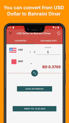 USD Dollar to Bahraini Dinar Screen 2