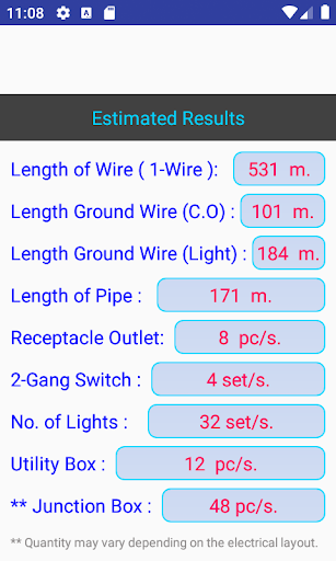 Android application Electrical Plan Estimate screenshort