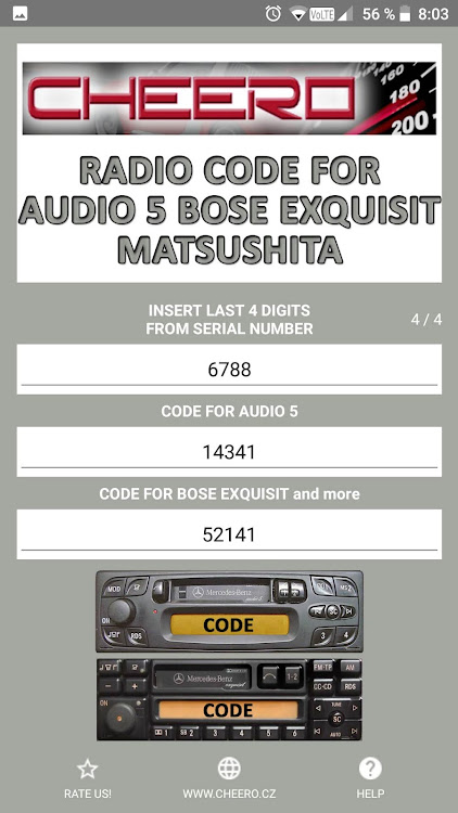 RADIO CODE for AUDIO 5 CC - 1.0.1 - (Android)