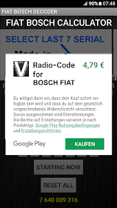 Radio Code FITS Bosch Fiat