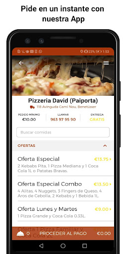 Android application Pizzerias David screenshort
