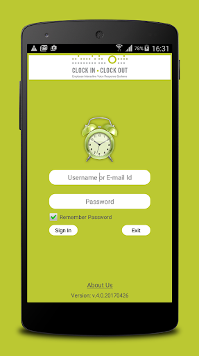 Android application CLOCK IN CLOCK OUT screenshort