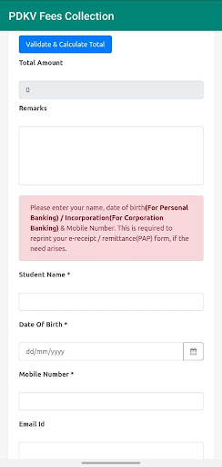 Android application PDKV Fees Collection screenshort