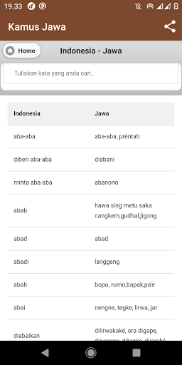 Kamus Bahasa Jawa Screen 2