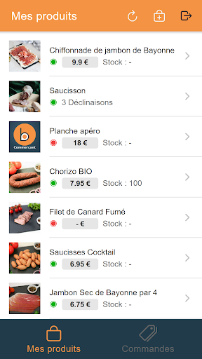 Android application Boutigo commerçant screenshort