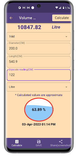 Fuel Tank volume calculation Screen 2