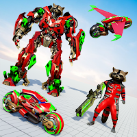 Raccoon Robot Hero Game: Flying Bike Robot Games