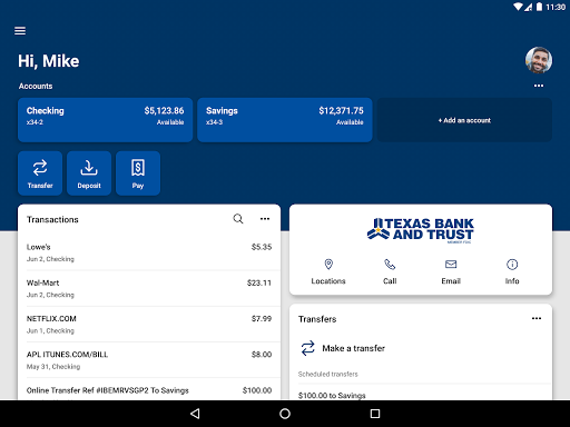 Texas Bank and Trust Mobile Screenshot