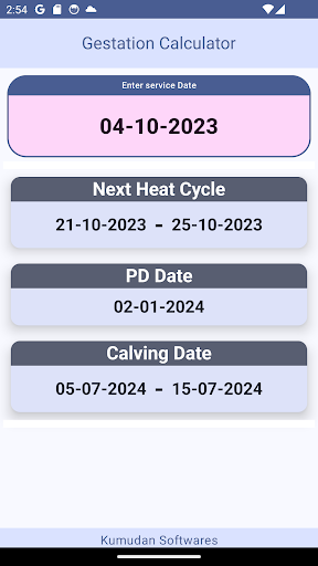 Android application Cattle Gestation Calculator screenshort