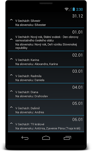 Android application Svátky screenshort
