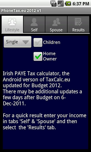 Android application PhoneTax.eu Irish PAYE TaxCalc screenshort
