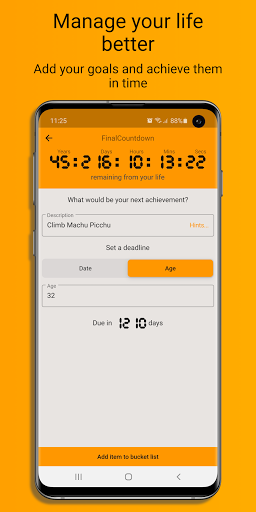 FinalCountdown Bucket List App Screen 2