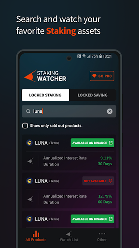 Android application Staking Watcher screenshort