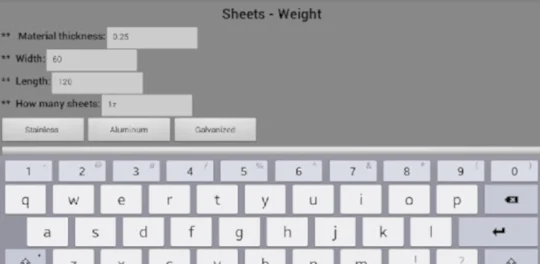 Sheets metal calculator