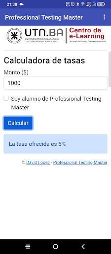 Calcula Tasas Screen 2