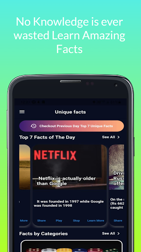 Android application Unique Facts screenshort