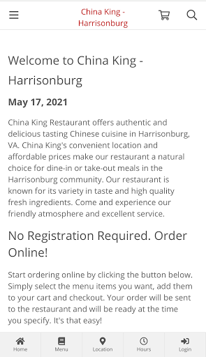 Android application China King - Harrisonburg screenshort