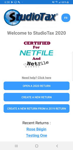 Android application StudioTax 2020 screenshort