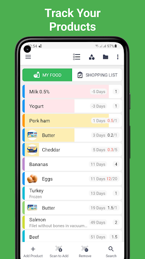 Android application Food List Tracking & Shopping screenshort