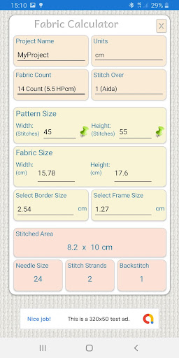 Android application Fabric Calculator screenshort