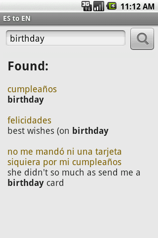 Android application Spanish to English screenshort
