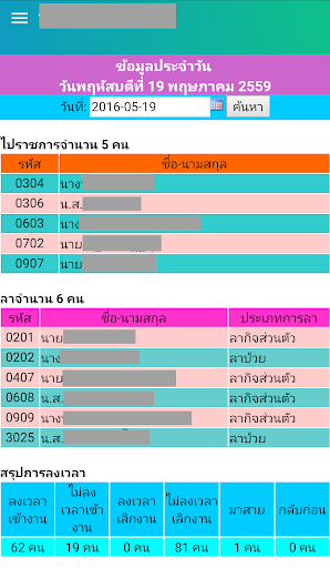 ตรวจสอบเวลาปฏิบัติงาน Screen 3