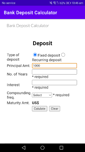 Bank Deposit Calculator Screen 2
