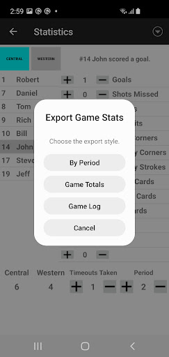 Field Hockey Statistics Screen 3