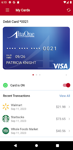 Android application AltaOne Card Control screenshort