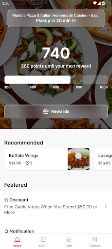 Android application Mario's Pizza Homemade Cuisine screenshort