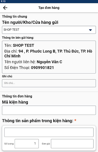 ExpressVN: forShipper Screen 2
