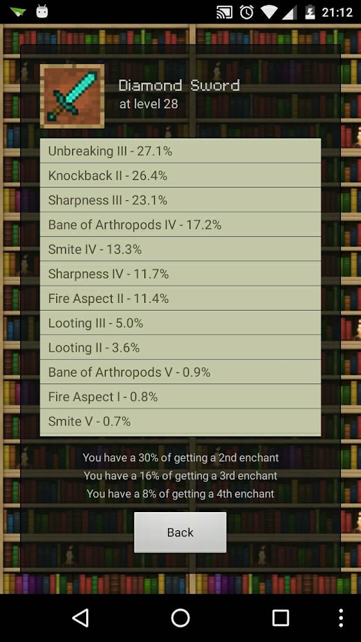 Android application Enchanty Pro Minecraft EnCalc screenshot