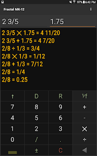 Schermata del calcolatore di frazioni "Fractal MK-12P"