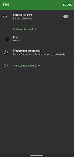 Android application PIN Rastreador screenshort