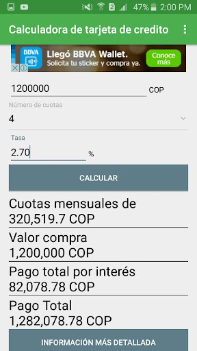 Credit card calculator Screen 3