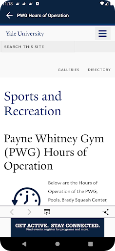 Yale Campus Recreation Screen 3