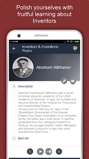 Screenshot of Inventions and Inventors App